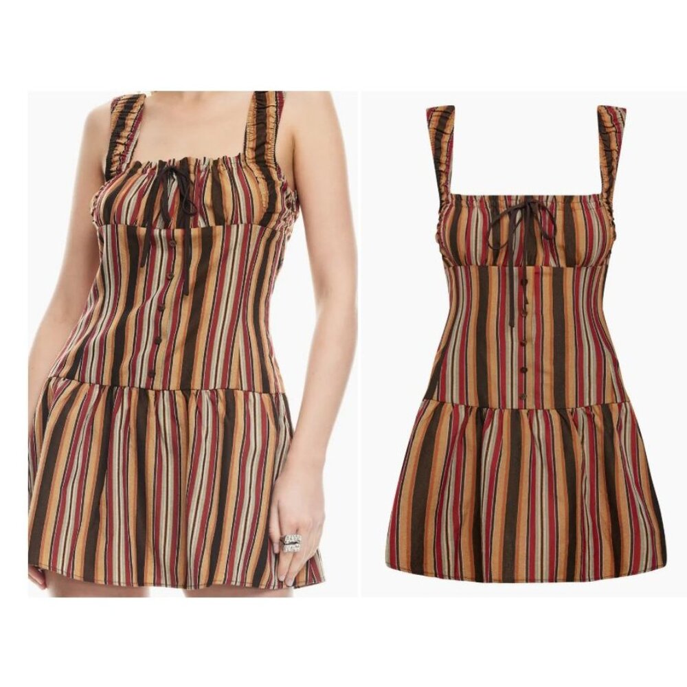 LIONESS Heart Shaped Mini Dress in Vintage Stripe Medium New Womens - Picture 9 of 12